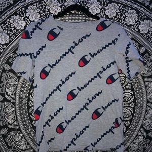 Grey red and blue champion shirt